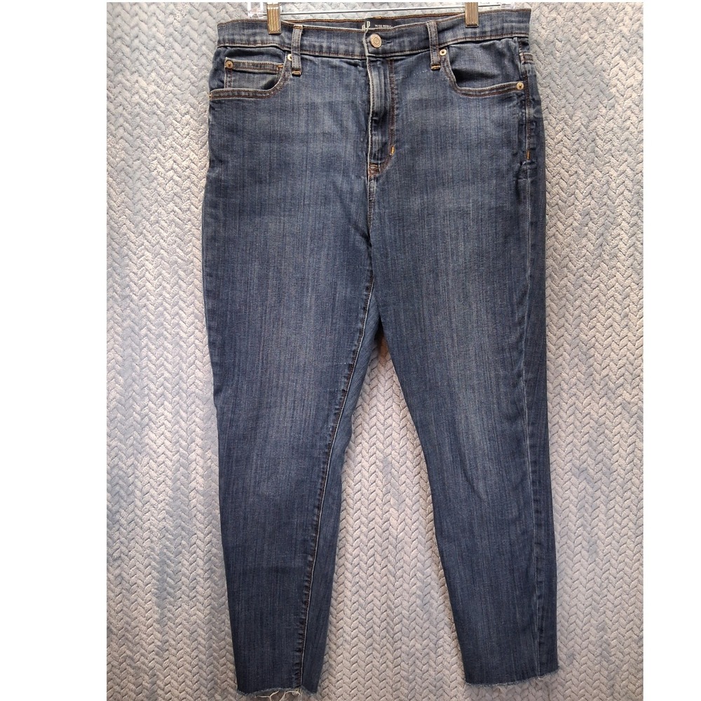 Gap Denim High Rise Legging Jeans Medium Wash Raw Hem 14/32 Regular Blue